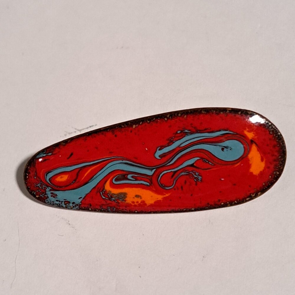 Margo Knight long oval red blue brooch - Picture 3 of 7